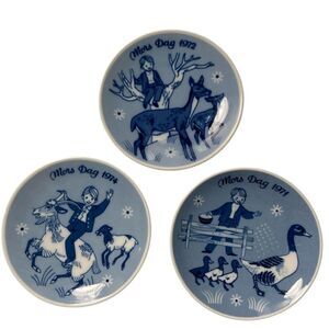 Porsgrund Norway Mothers Day Plate 1971 1972 1974 Cobalt‎ Blue Limited Series